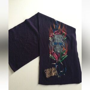 Ed Hardy by Christian Audigier Plum Knit Skulls Scarf